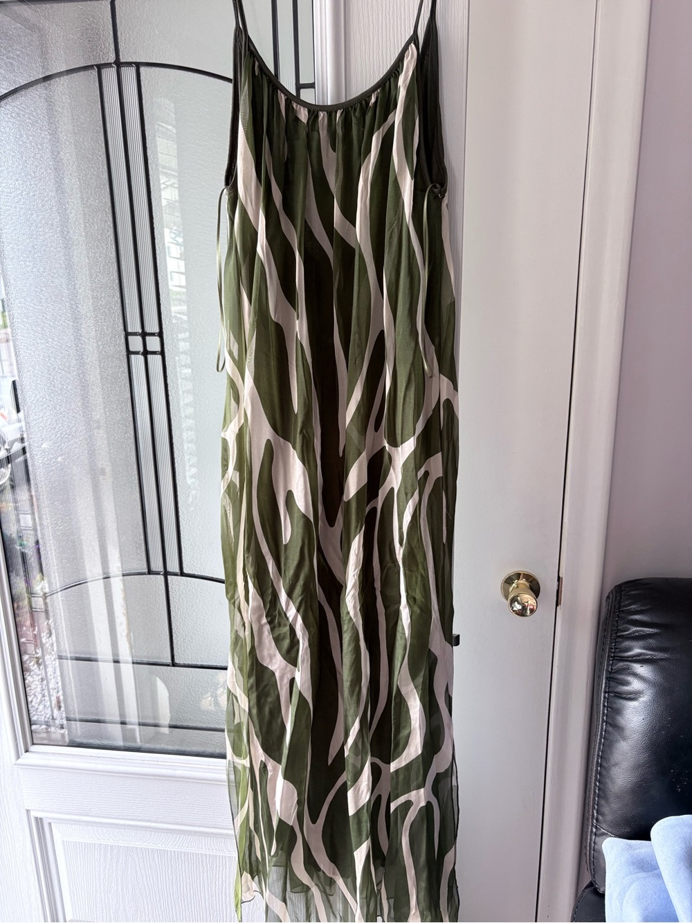 Olive and Cream Abstract-Print Slip Maxi Dress